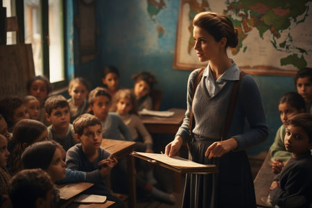 Engaged Children at Primary School in Classroom Activity. Generative AIの素材