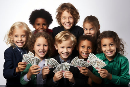 Cheerful Children Faces from All Corners. Generative AIの素材