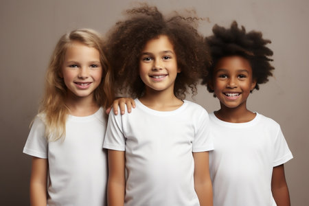 Cheerful Children T-Shirt Mockup. Generative AIの素材