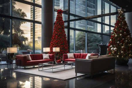 Modern Lobby with Christmas Decorの素材