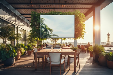 Large TV Display Enhances Coffee Shop Wallの素材