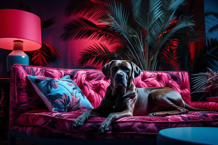 Pink and Blue Neon Fantasy The Relaxed Stance of a Dogの素材