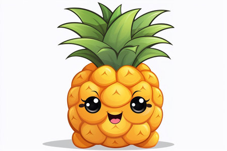 Cartoon Realistic Pineapple Clipart on White Backgroundの素材