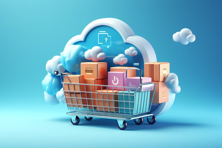 Iconic Cloud Symbol Depicting International Online Shopping Businessの素材