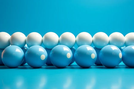 Billiards Balls Resting on a Light Blue Tableの素材