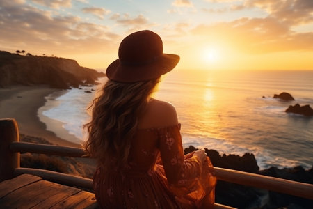 Captivated by the Sea Teenage Girl Takes in the Beauty.の素材