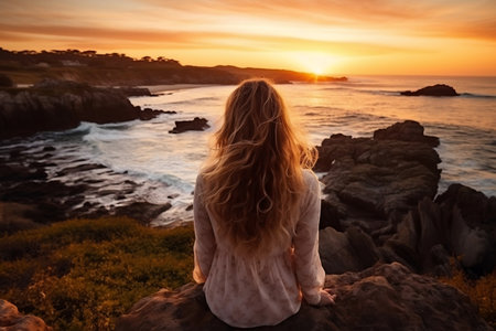 Captivated by the Sea Teenage Girl Takes in the Beautyの素材