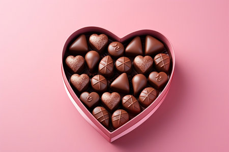 A Pink Backdrop Enhancing the Beauty of Chocolates in a Heart Shaped Boxの素材