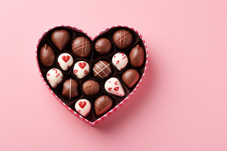 A Pink Backdrop Enhancing the Beauty of Chocolates in a Heart Shaped Boxの素材