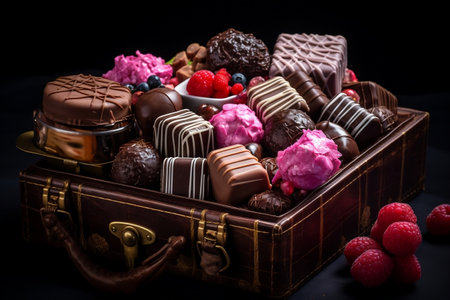 Chocolates Housed in a Box Accompanied by an Assortment of Other Sweetsの素材