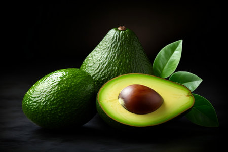 Avocados Fruit on a Dark Background. Generative Aiの素材