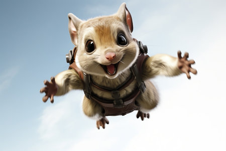 Baby Squirrel Flying in the Clear Sky. Generative Aiの素材
