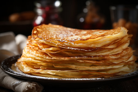 Gourmet Breakfast Close Up of Freshly Made Crepes.の素材