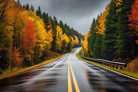 Country road in fall autumn Dramatic moody scene.の素材