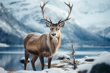 Stunning wild reindeer, experiencing freedom.の素材