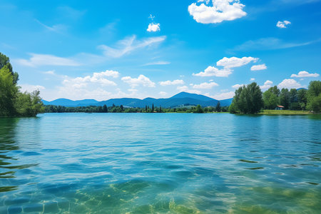 Scenic Vista Banyoles Lake in Gerona Catalonia Spain.の素材