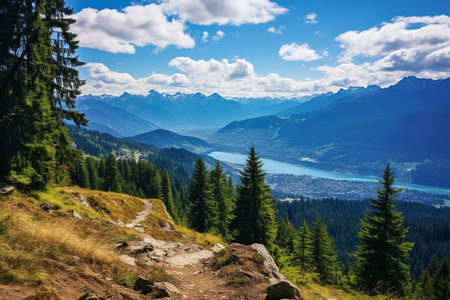 Scenic Vista from Mount Revelstoke Overlooking Forest and Blue Sky.の素材
