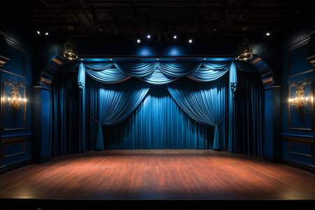 Stage in the Theater with Metal Woodgrain Floorboards.の素材