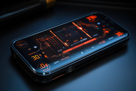 Mobile Phone Screen with a Dark Background Digital Gauge.の素材
