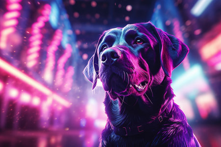 Dancing Dog with Hyper realistic Synth wave Vibe.の素材