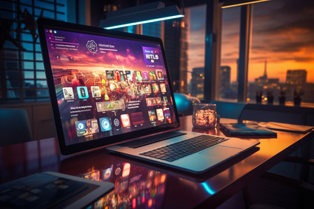 Social Media Display on a Computer Screen with Cinematic Lighting.の素材