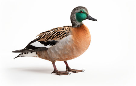 Real Image of American Wigeon Bird Isolated on White Background.の素材
