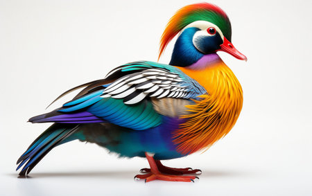 Colorful Mandarin Duck Isolated on White Background.の素材