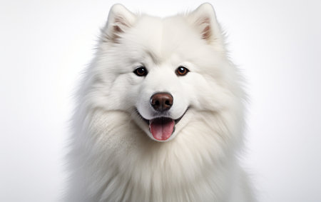 Samoyed White Dog With Open Mouth Isolated on White Background.の素材