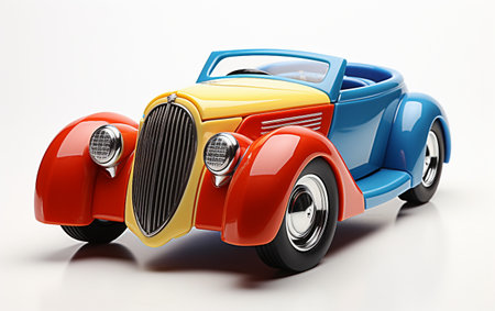 Beautiful Car Toy of Color Yellow Purple and Red Isolated on White Background.の素材