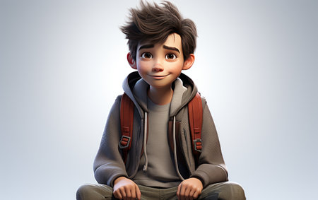 Sitting a Beautiful Boy Isolated on White Background.の素材