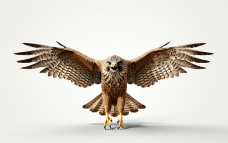 Landing Beautiful Brown Falcon Isolated on White Background.の素材