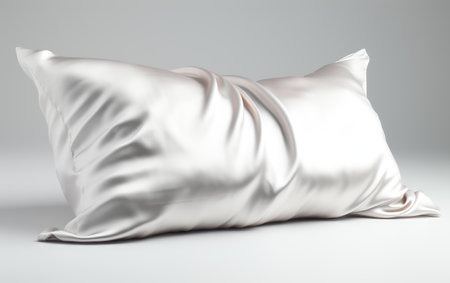 White Comfort Bedroom Silk Pillow Isolated on White Background.の素材