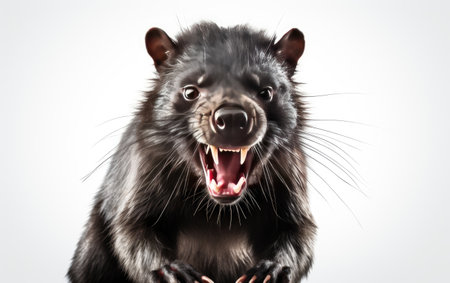 Black Tasmanian Devil Roaring Isolated on White Background.の素材