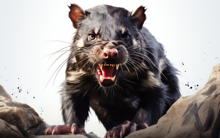 Black Tasmanian Devil Roaring Isolated on White Background.の素材
