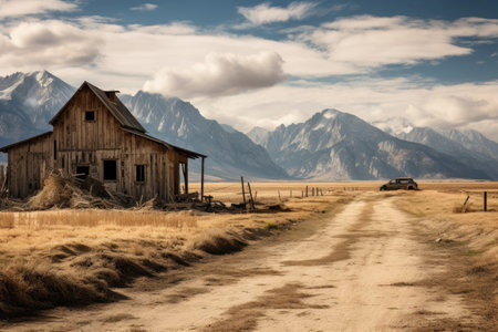 Time-Worn Dwelling Backdropped by Peaks.の素材