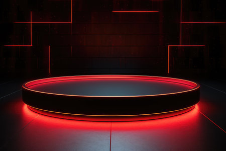 Radiant Red Podium in a Black Void.の素材