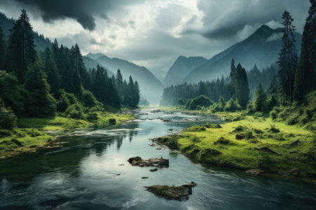 Cloudy Sky Over a Peaceful River.の素材