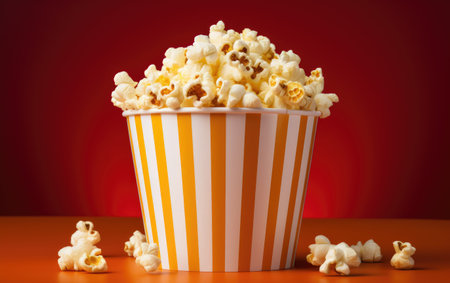 Buttered Bliss: A Popcorn Bucket Full of Delight Isolated on a white Backgroundの素材