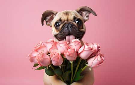 Dog with Tulip Bouquet..の素材