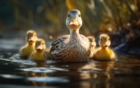 Scale Image of Mother Duck and Ducklings..の素材