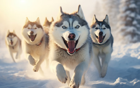 Siberian Husky Sled Dogs in Action.の素材