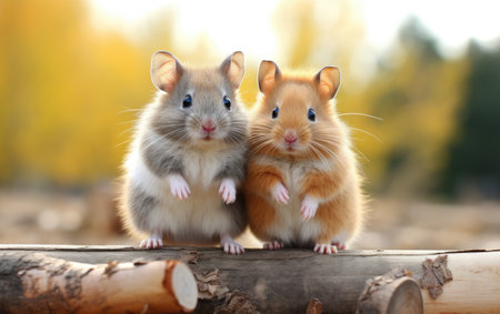 Adorable Hamster and Rabbit Side by Side.の素材