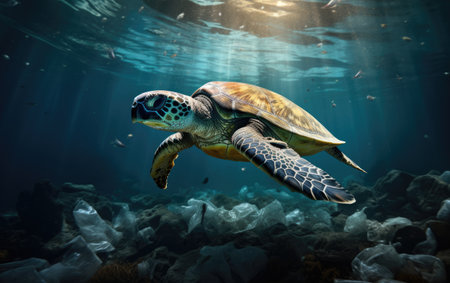 Sea Turtle Amidst Plastic Pollution.の素材