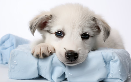 Sick Young Dog with Ice Bag.の素材