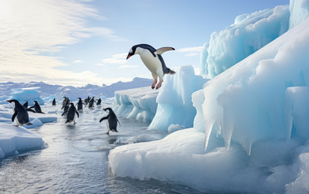 Adelie Penguins in Midair.の素材