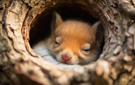 Tiny Baby Tree Squirrel Sleeping.の素材