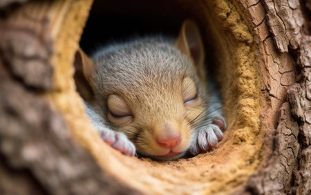 Stock Photo of Tiny Baby Squirrel Sleeping.の素材