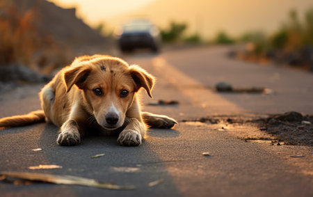 Dog Left on the Road.の素材