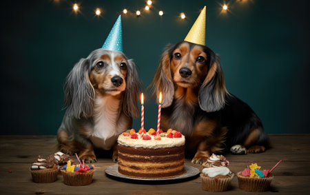 Dogs Share a Birthday Cake.の素材