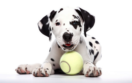 Dog Holding Ball in Stock Image.の素材